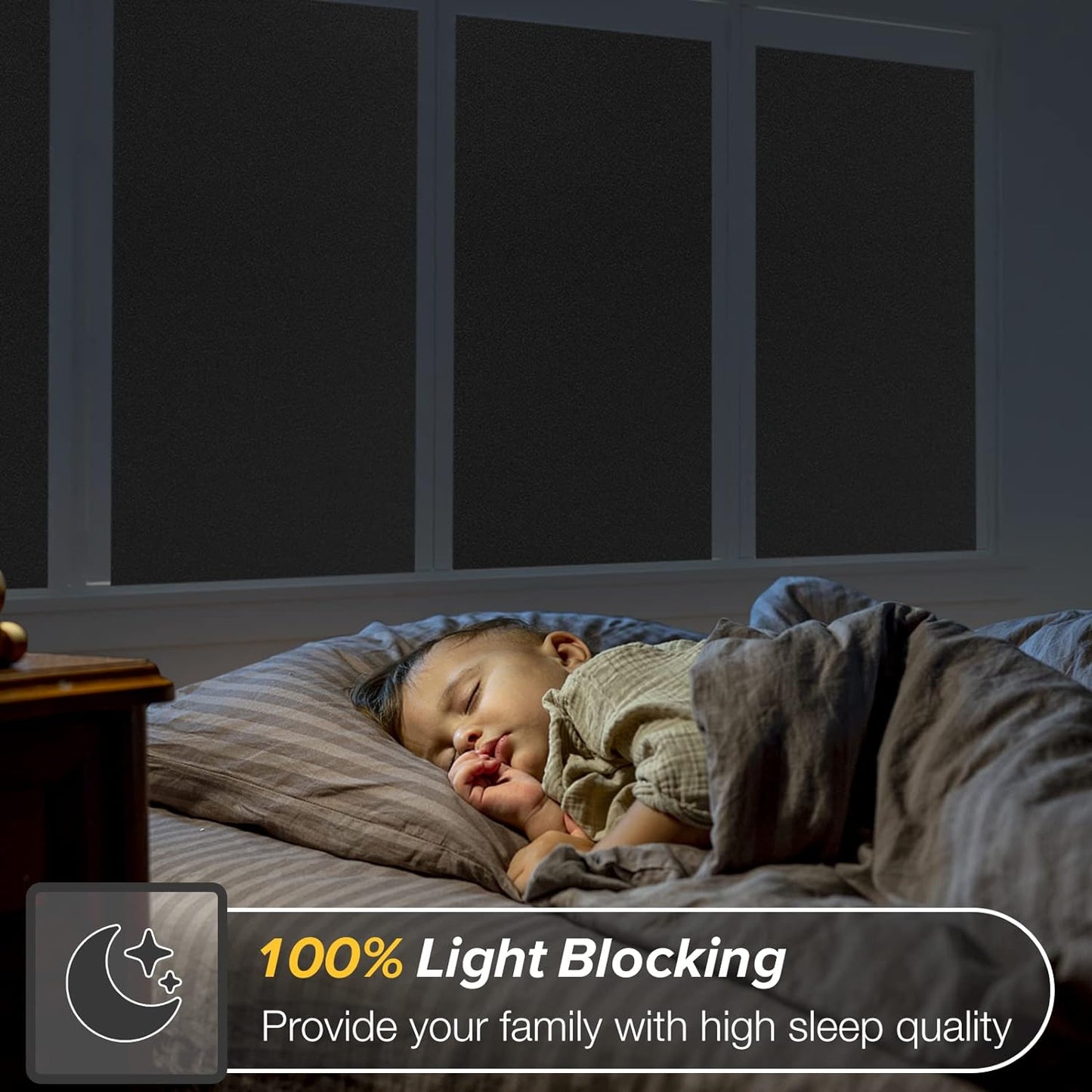rabbitgoo Total Blackout Window Film Privacy Room Darkening Frosted Glass Window Tint for Home