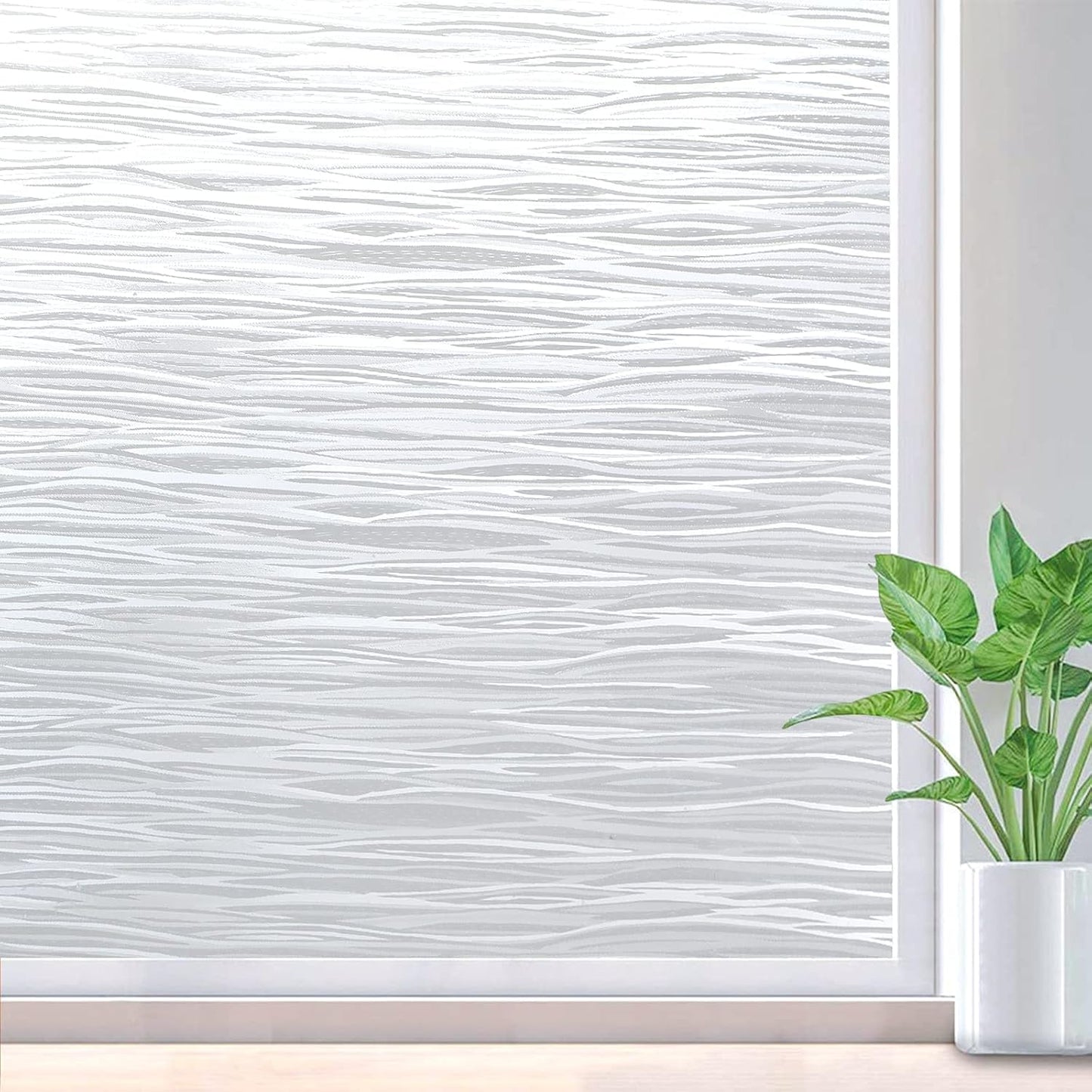 rabbitgoo Window Privacy Film Frosted Glass Window Film, Decorative UV Blocking Window Cling, Static Cling Sun Blocking Window Covering, Removable Window Sticker for Home, Rain Silk