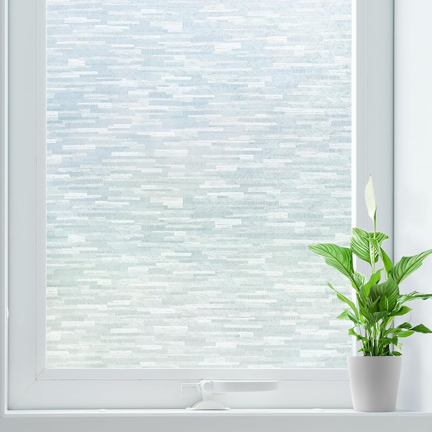rabbitgoo Window Privacy Film Frosted Glass Window Film, Decorative UV Blocking Window Cling, Static Cling Sun Blocking Window Covering, Removable Window Sticker for Home, Rain Silk