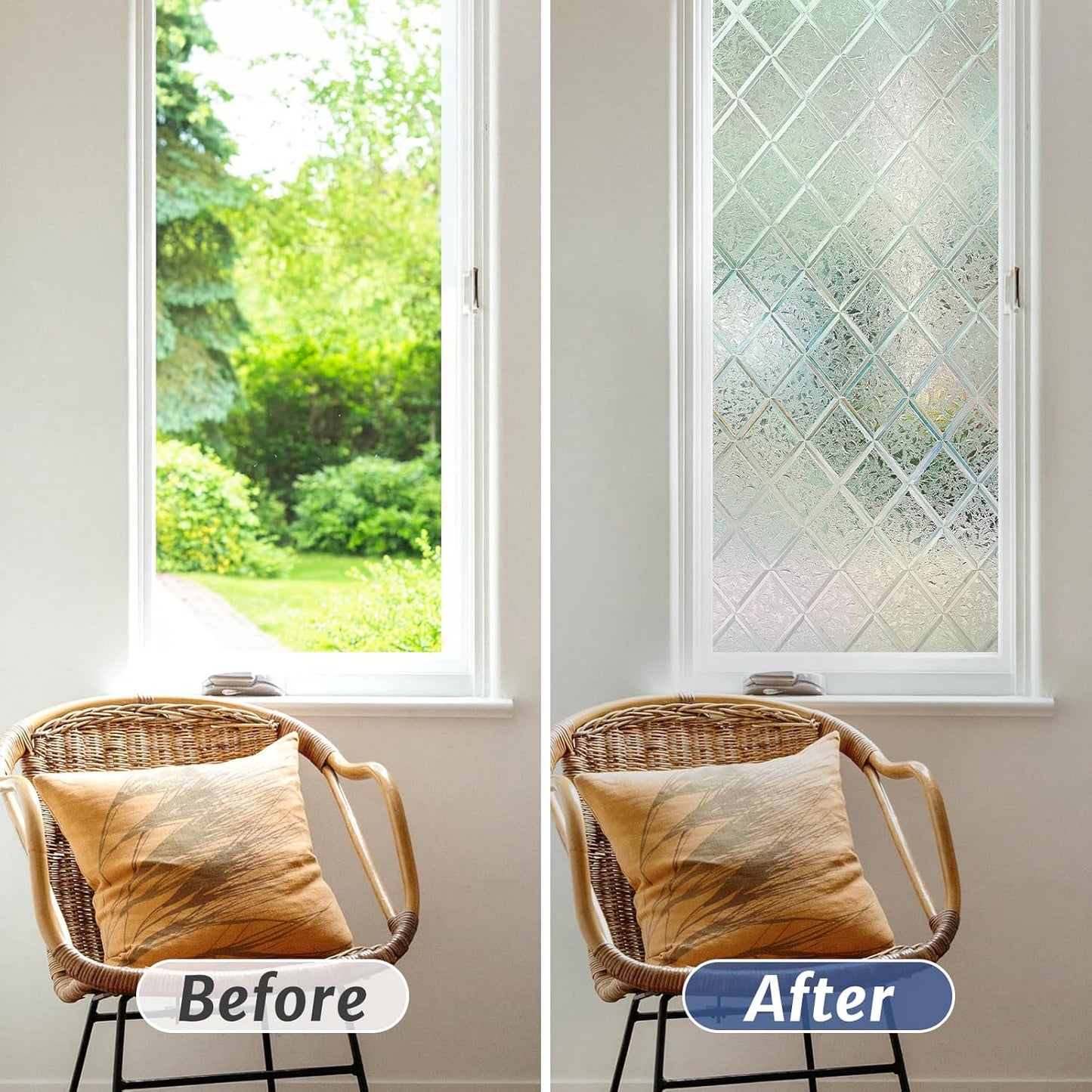 rabbitgoo Window Privacy Film, Decorative Privacy Window Film Sun Blocking, Frosted Glass Window Film, Non-Adhesive Privacy Cling Covering, Static Cling Window Sticker, Floral Lattice