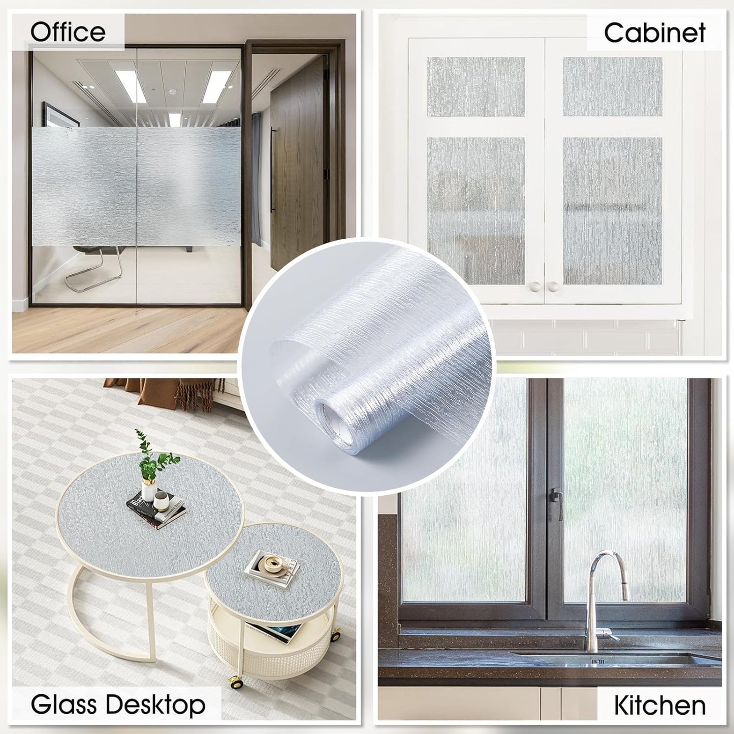 rabbitgoo Window Privacy Film Frosted Glass Window Film, Decorative UV Blocking Window Cling, Static Cling Sun Blocking Window Covering, Removable Window Sticker for Home, Rain Silk