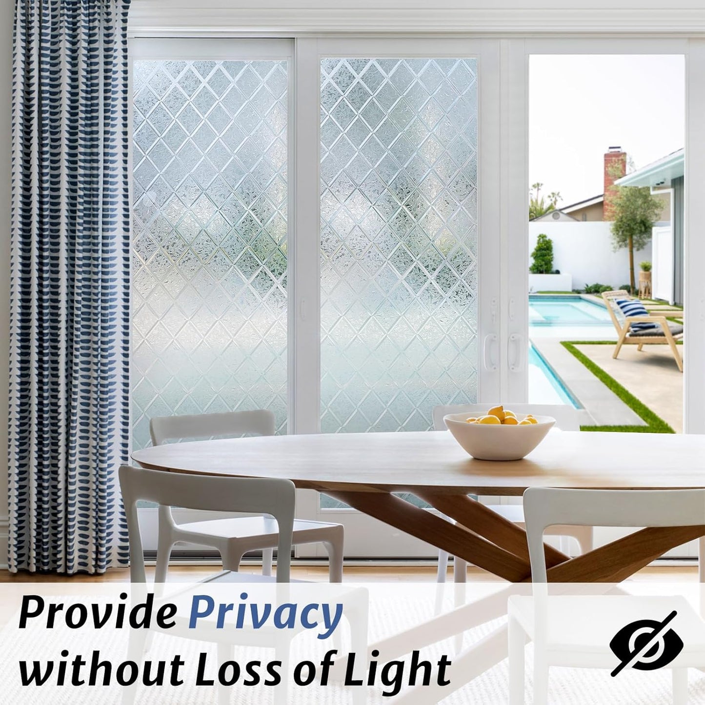rabbitgoo Window Privacy Film, Decorative Privacy Window Film Sun Blocking, Frosted Glass Window Film, Non-Adhesive Privacy Cling Covering, Static Cling Window Sticker, Floral Lattice