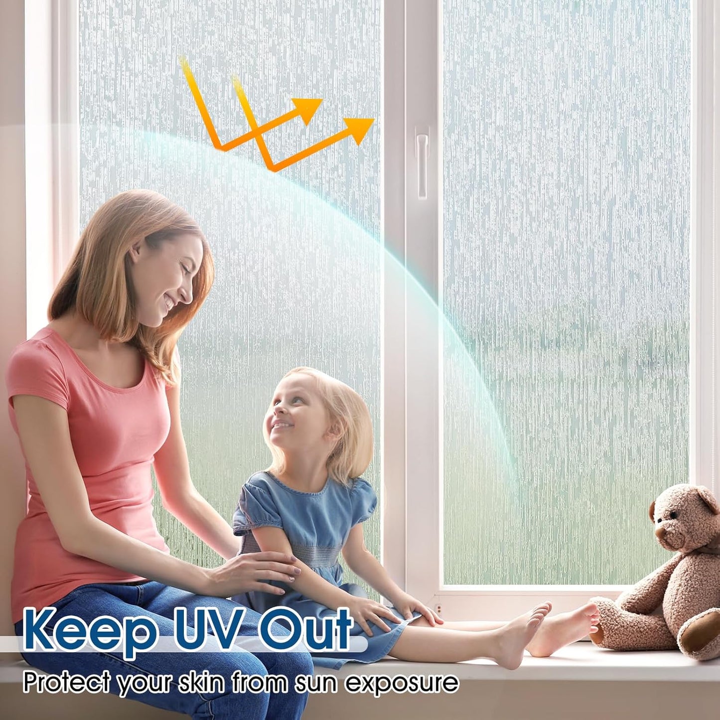 rabbitgoo Window Privacy Film Frosted Glass Window Film, Decorative UV Blocking Window Cling, Static Cling Sun Blocking Window Covering, Removable Window Sticker for Home, Rain Silk