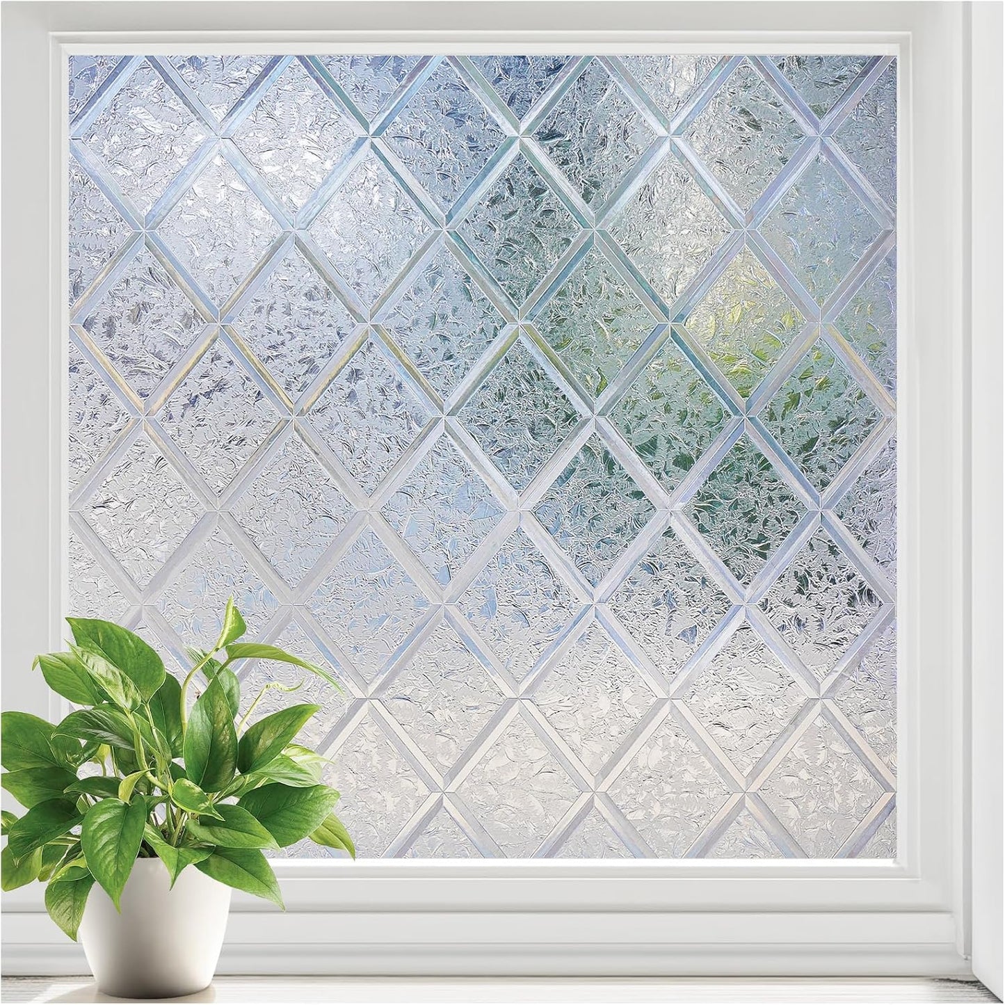 rabbitgoo Window Privacy Film, Decorative Privacy Window Film Sun Blocking, Frosted Glass Window Film, Non-Adhesive Privacy Cling Covering, Static Cling Window Sticker, Floral Lattice