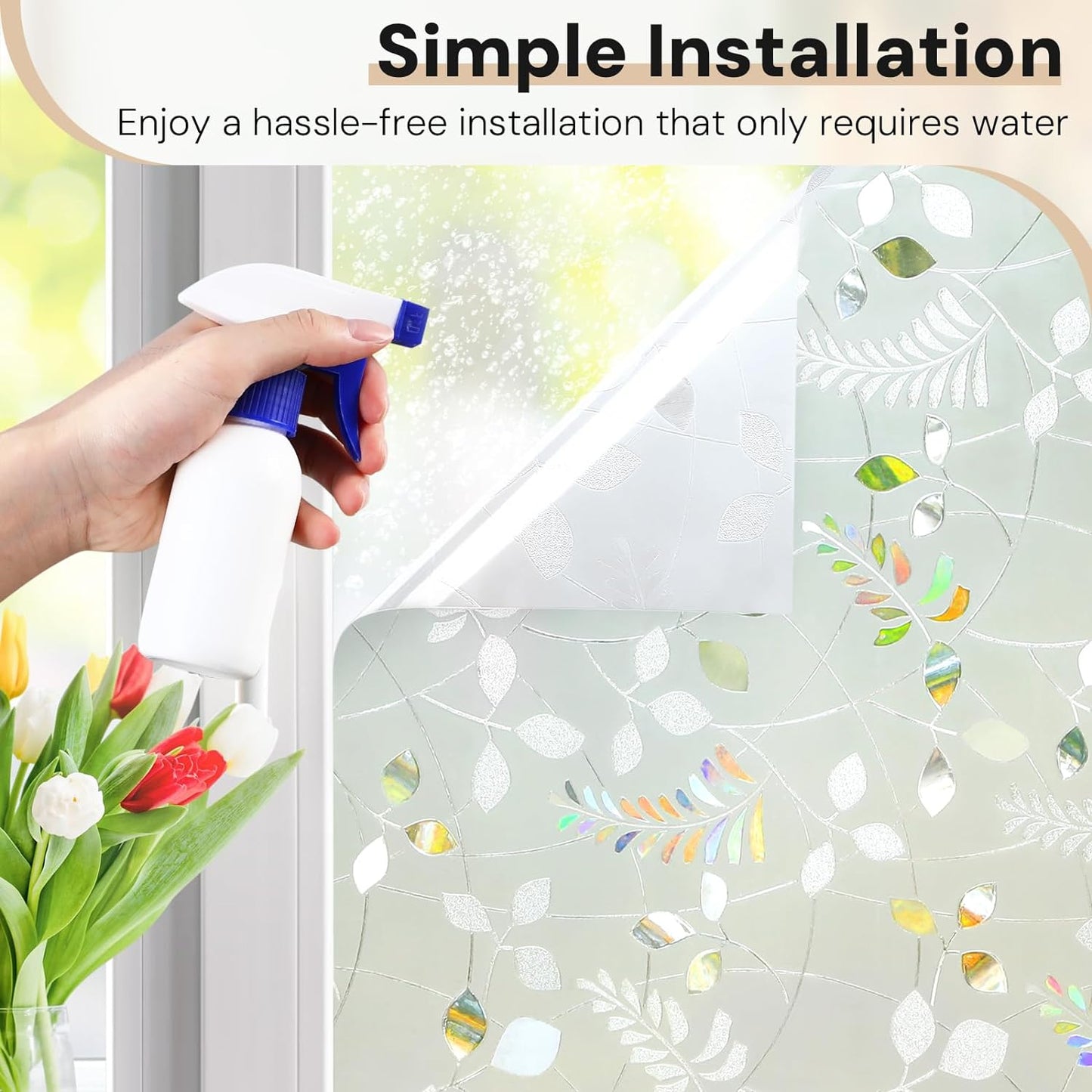 3D Plant Pattern Frosted Glass Window Film