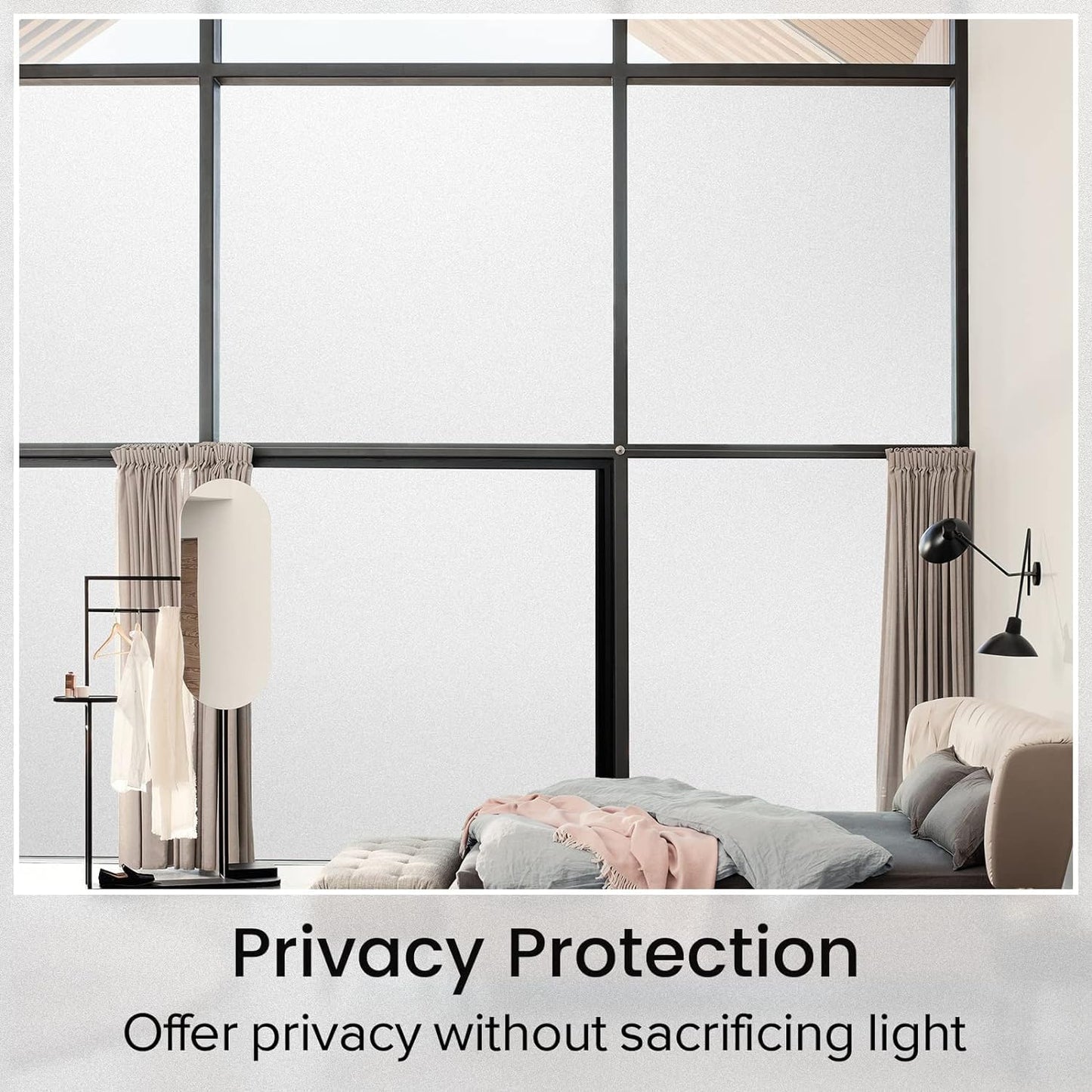 rabbitgoo Window Privacy Film, Non-Adhesive Frosted Glass Window Film for Bathroom, Static Cling Heat Blocking Stickers for Home, Indoor Opaque Window Coverings House Tint, Matte White 17.5" x 78.7"
