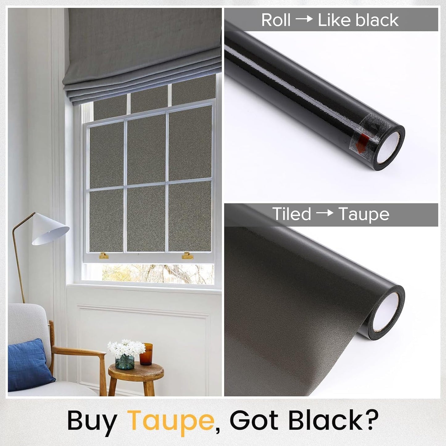 rabbitgoo Privacy Window Film, Static Cling Window Privacy Film for Glass Windows, Removable Grey Frosted Sun Light Blocking Window Coverings House Tint for Home Bathroom Garage, Taupe