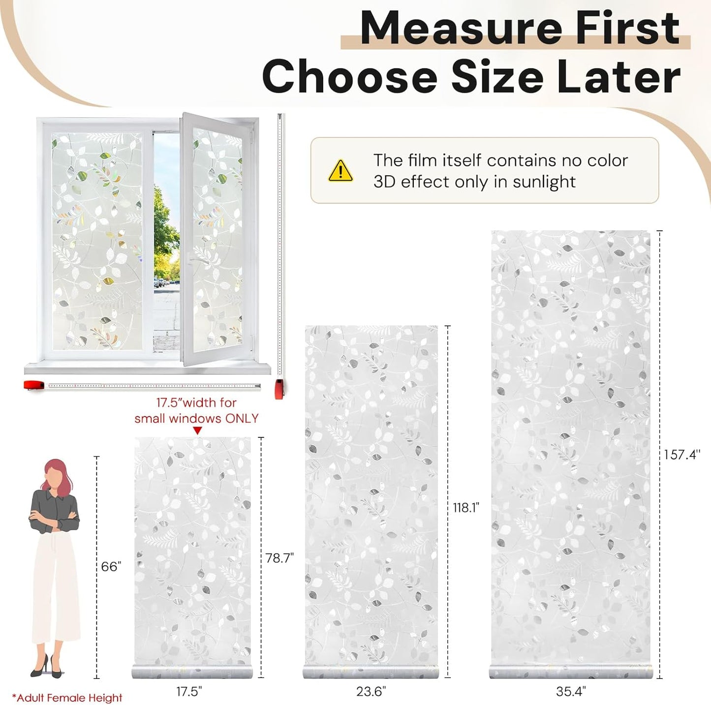 3D Plant Pattern Frosted Glass Window Film