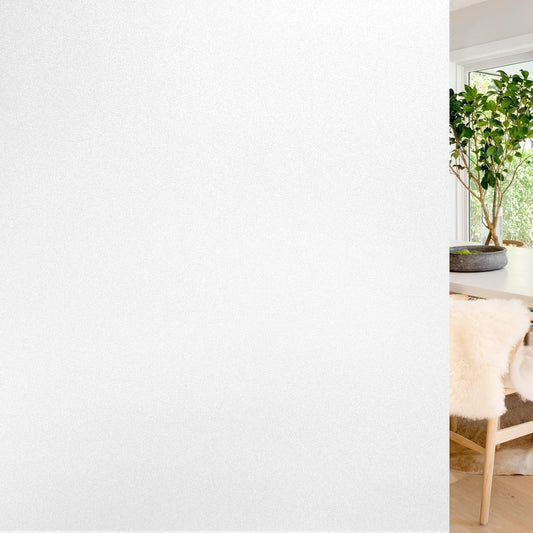 rabbitgoo Window Privacy Film, Non-Adhesive Frosted Glass Window Film for Bathroom, Static Cling Heat Blocking Stickers for Home, Indoor Opaque Window Coverings House Tint, Matte White 17.5" x 78.7"