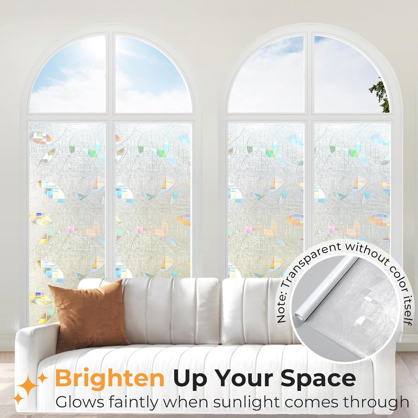 rabbitgoo Window Privacy Film, Stained Glass Window Film for Glass Door, Static Cling Prism Rainbow Window Film, Anti-UV Decorative Window Film