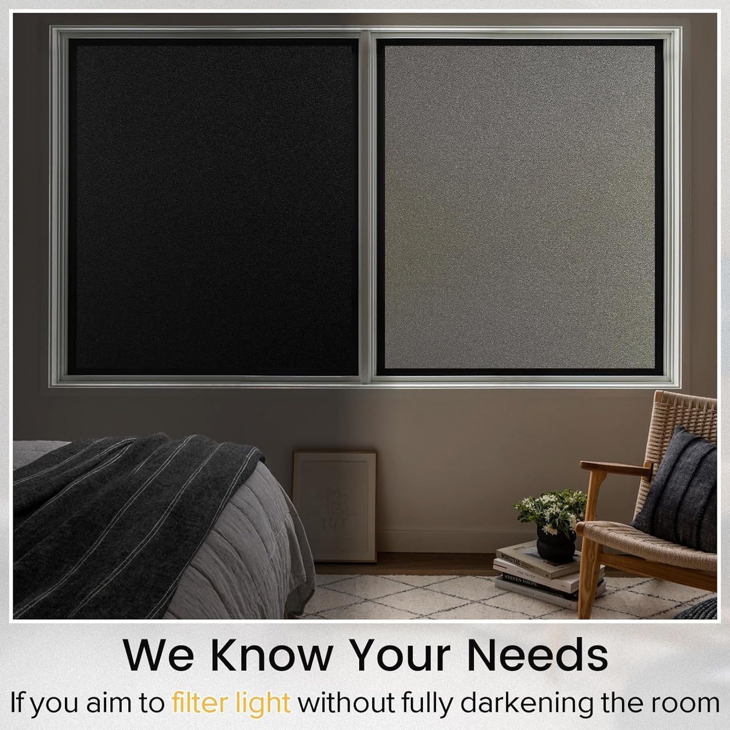 rabbitgoo Privacy Window Film, Static Cling Window Privacy Film for Glass Windows, Removable Grey Frosted Sun Light Blocking Window Coverings House Tint for Home Bathroom Garage, Taupe