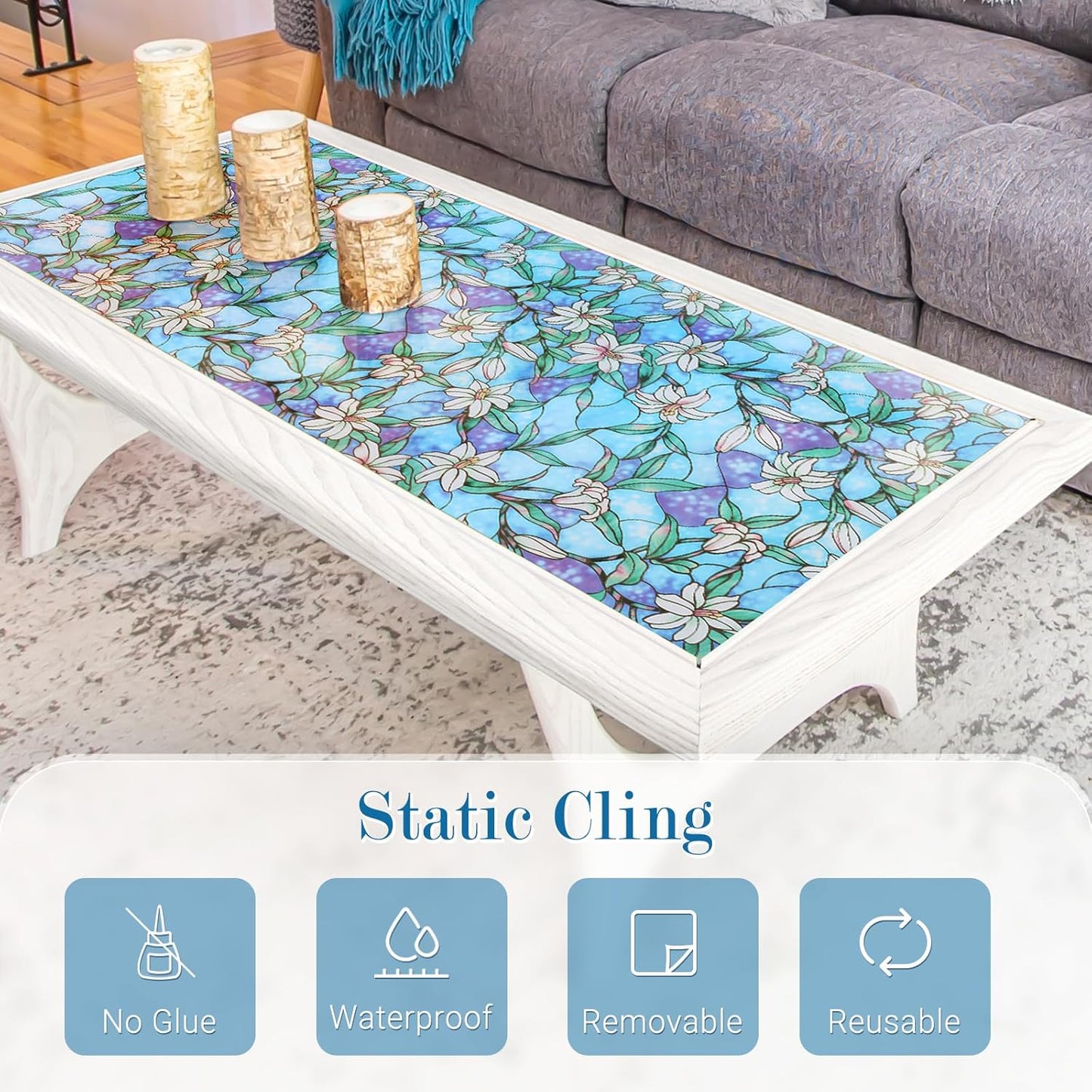 rabbitgoo Blue Lily Stained Glass Window Film