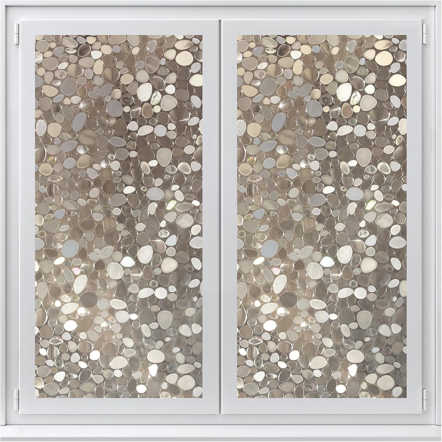 rabbitgoo Window Privacy Film, Decorative Window Clings, UV Blocking Window Coverings Static Cling Non Adhesive Door Stickers, Stained Glass Rainbow Window Vinyl, 3D Pebble