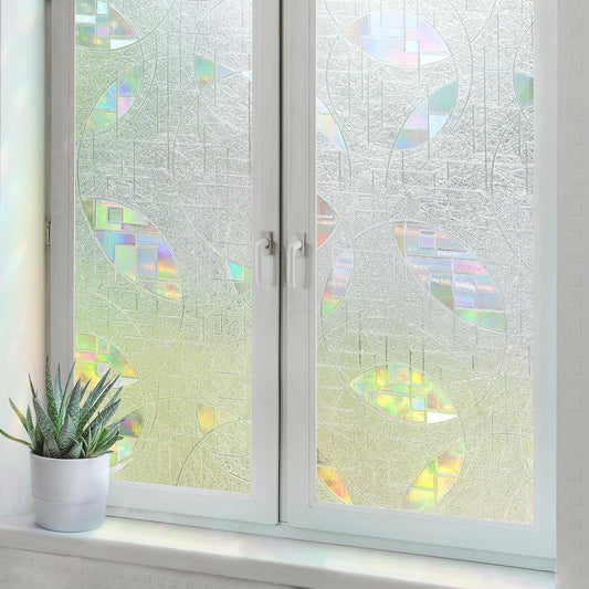 rabbitgoo Window Privacy Film, Stained Glass Window Film for Glass Door, Static Cling Prism Rainbow Window Film, Anti-UV Decorative Window Film
