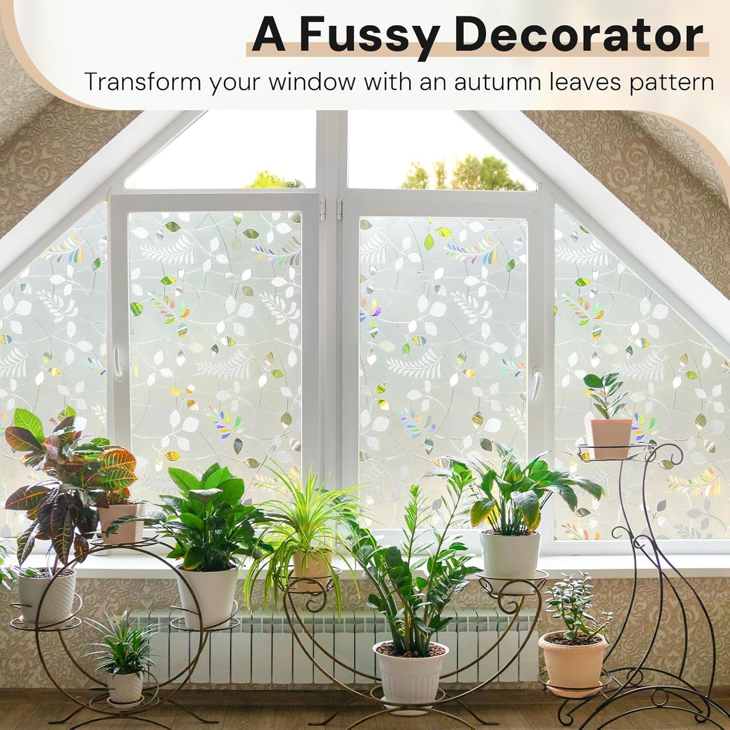 3D Plant Pattern Frosted Glass Window Film