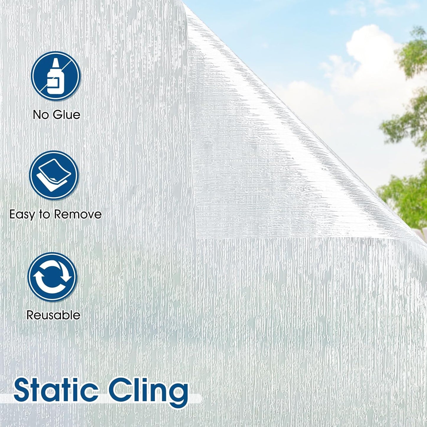 rabbitgoo Window Privacy Film Frosted Glass Window Film, Decorative UV Blocking Window Cling, Static Cling Sun Blocking Window Covering, Removable Window Sticker for Home, Rain Silk