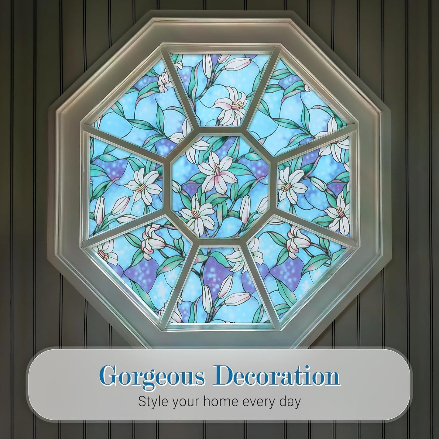 rabbitgoo Blue Lily Stained Glass Window Film