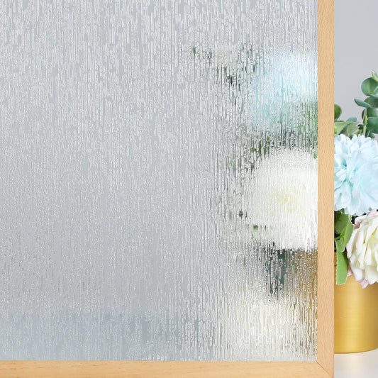 rabbitgoo Window Privacy Film Frosted Glass Window Film, Decorative UV Blocking Window Cling, Static Cling Sun Blocking Window Covering, Removable Window Sticker for Home, Rain Silk