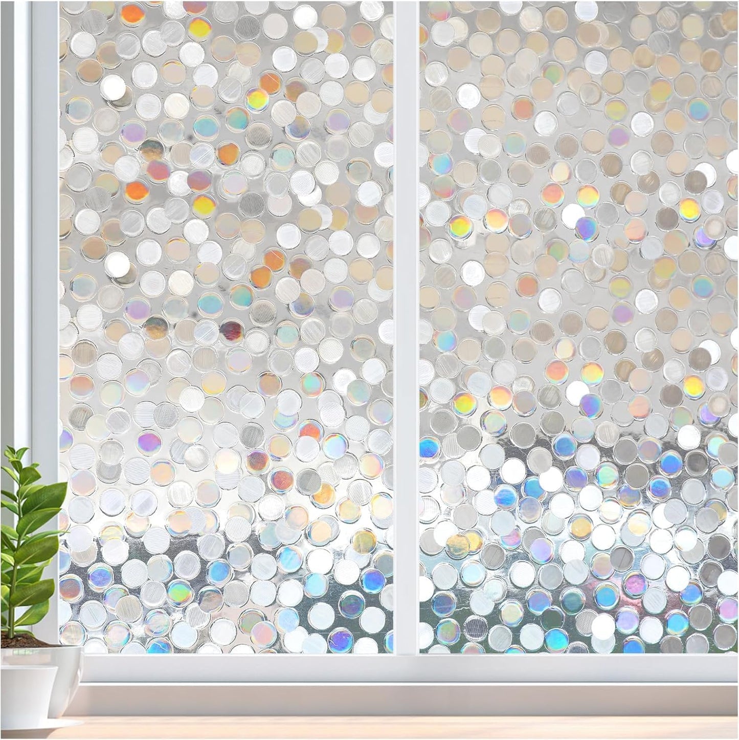 rabbitgoo Window Privacy Film, Decorative Window Clings, UV Blocking Window Coverings Static Cling Non Adhesive Door Stickers, Stained Glass Rainbow Window Vinyl, 3D Pebble